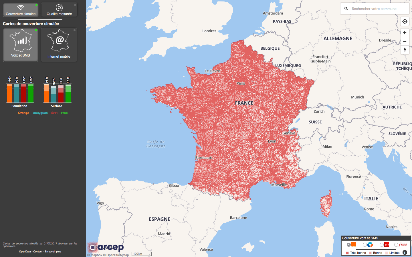 Carte ARCEP - Couverture Réseau